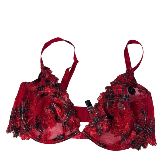 Victoria's Secret Other - Victoria’s Secret Low Cut Demi Bra 36DD Red Lace Sheer Festival Sexy Unlined